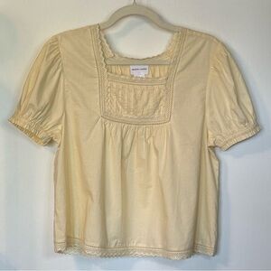 Melrose + Market Light Yellow Prairie Style Lace Top- Size Small